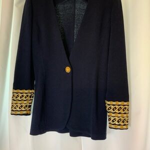 St. John Navy Blazer with Gold Embroidered Cuff Detail